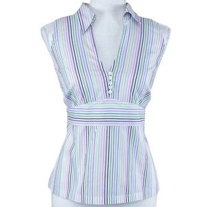 Ann Taylor Loft Retail Pastel Stripe Sleeveless Top 14P Tie Back Side Zip Spring